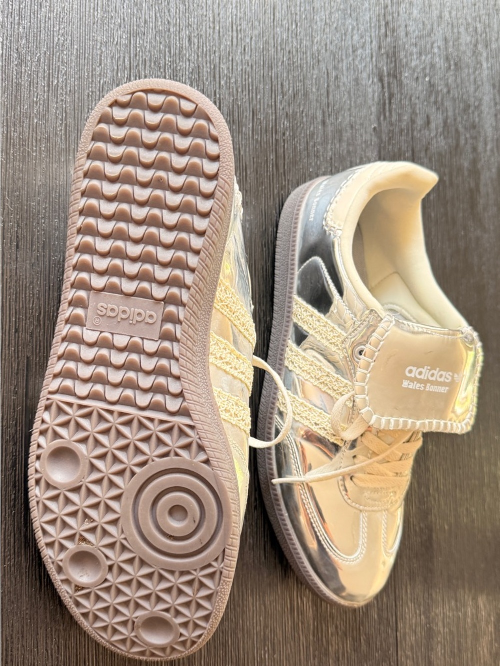 adidas Wales Bonnet Metallic white and silver Lace-Accent Sneakers - Picture 3 of 3